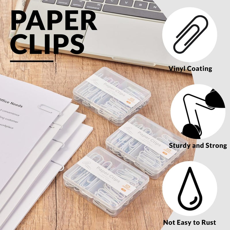 NEEWAY Colorful Paper Clips Assorted Sizes, Small and Large Paperclips, 210 Count, 3 Pack of 70 (White) - Image 4